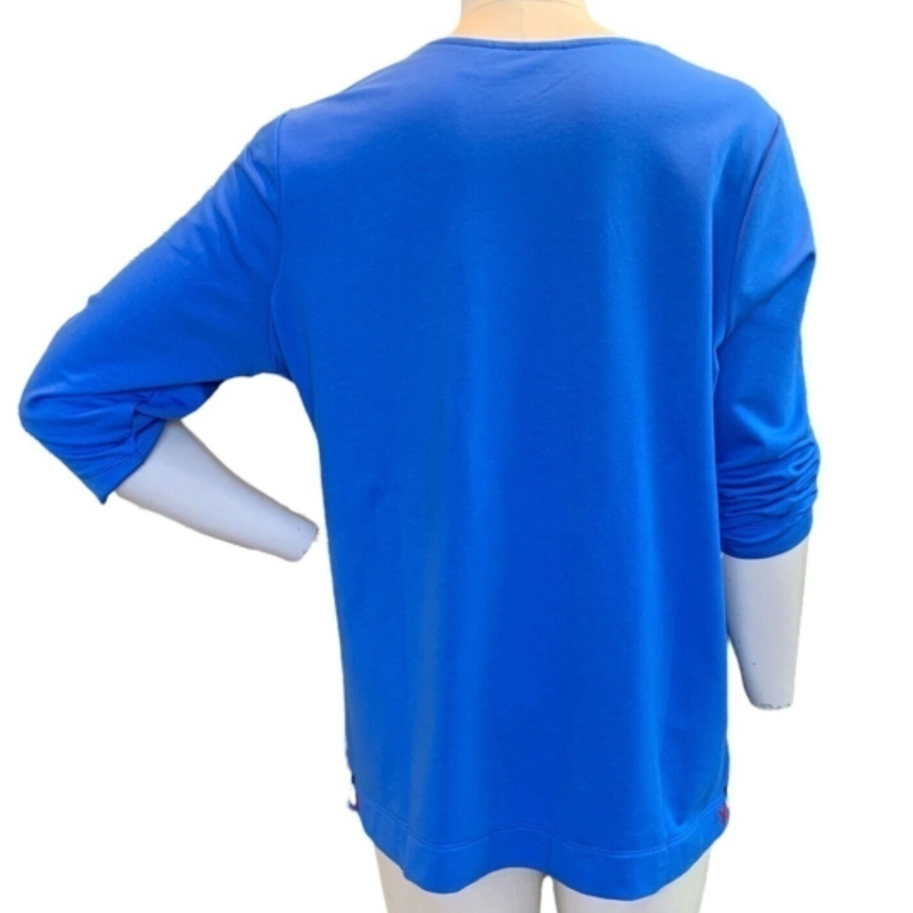 Susan Graver Weekend Knit Embroidered Tunic Top Size L Blue #257F - Picture 5 of 10